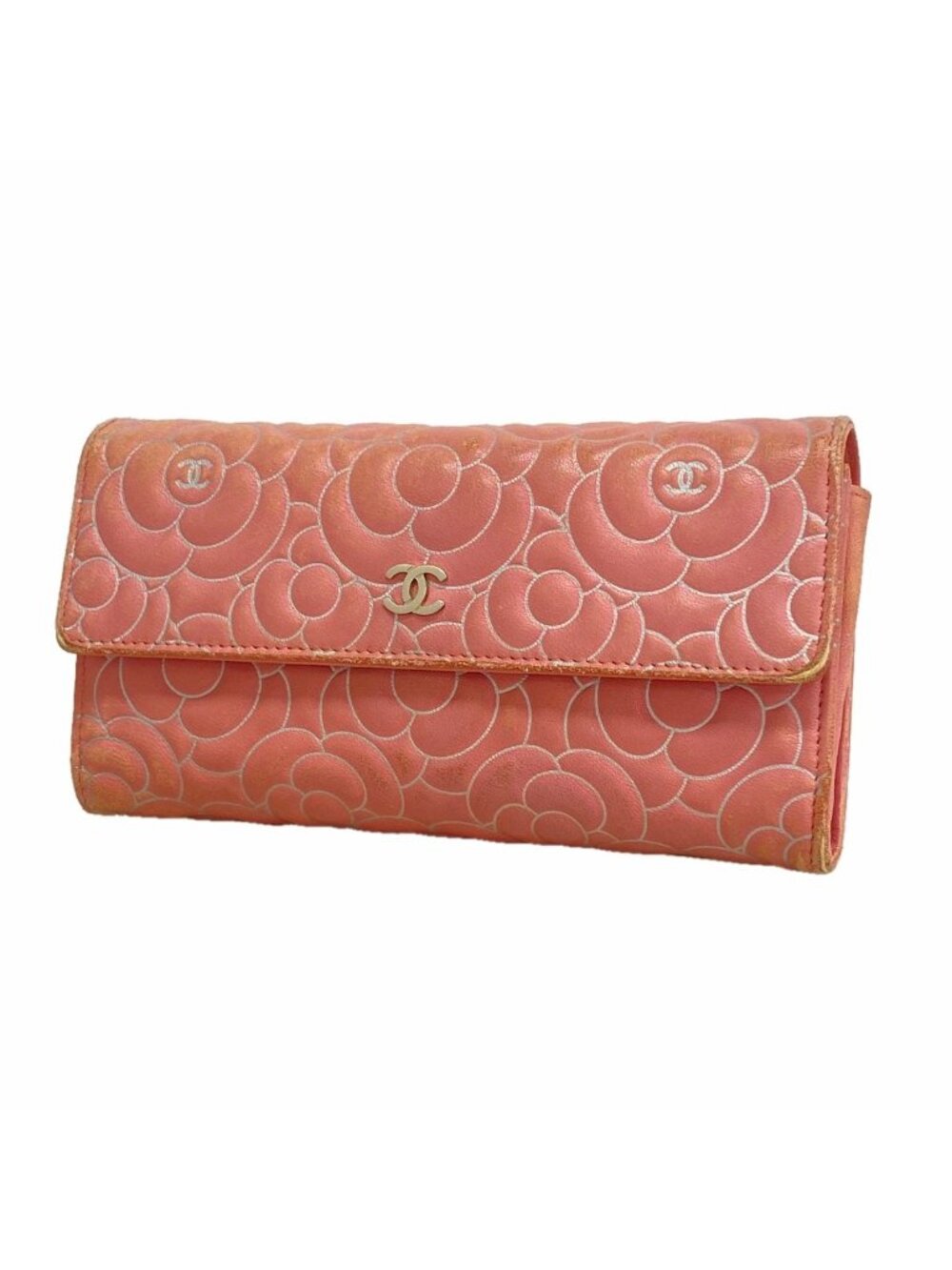 Chanel Wallet Camellia Lambskin Pink Silver
